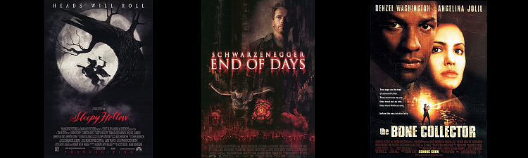 Small images of movie posters, Sleepy Hollow, End of Days, The Bone Collector